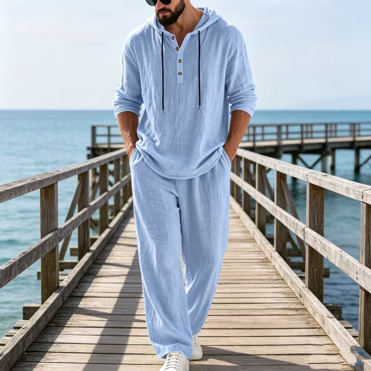 Mens Linen Shirt Long Sleeve - بدلة رجالية كاجوال من الكتان لربيع