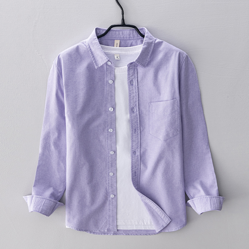 Oxford Cotton Casual Shirt Business - قميص رجالي من القطن بأكمام طويلة