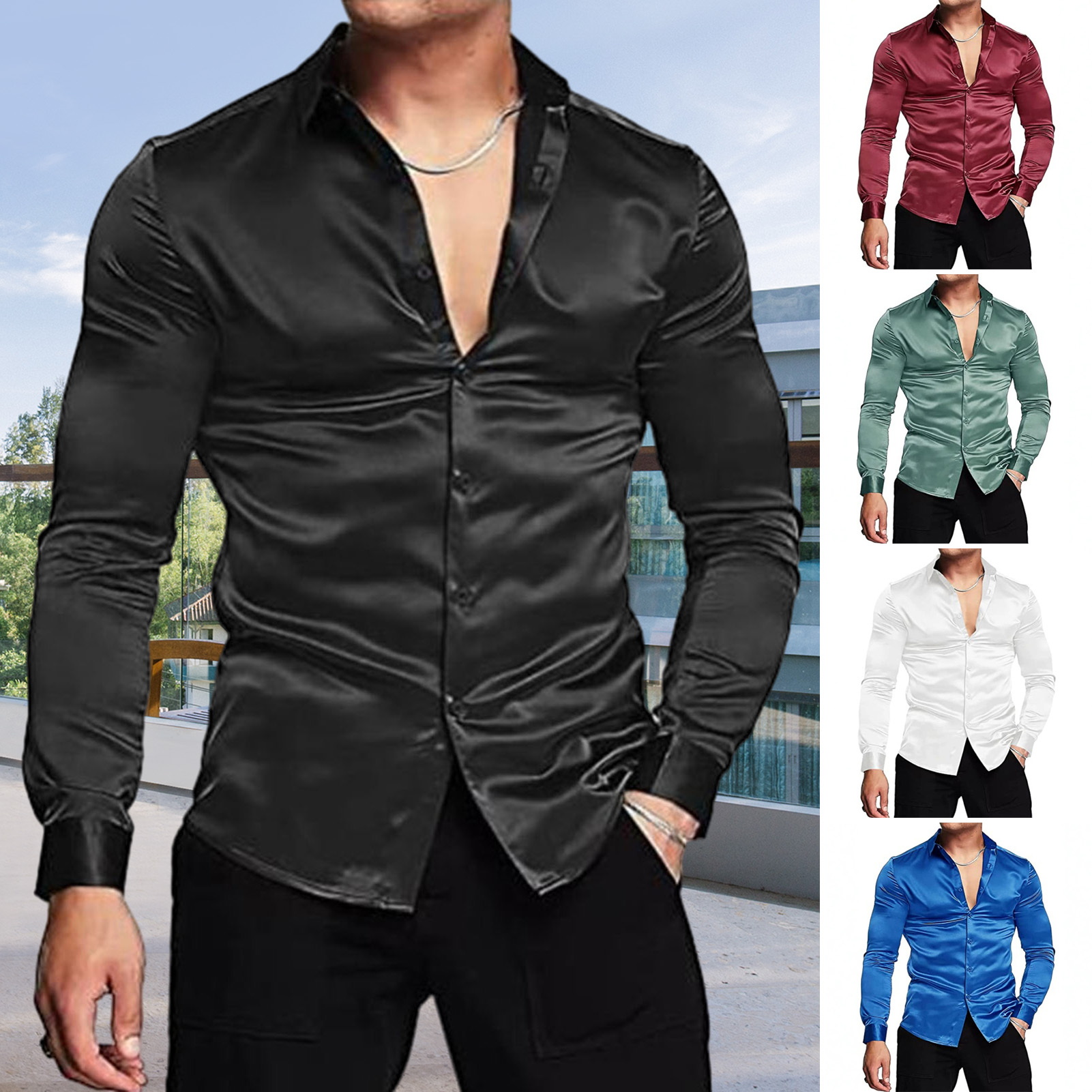 الوردي الحرير الساتان فستان فا - مراجعة Mens Satin Silk Dress Shirt وسعره