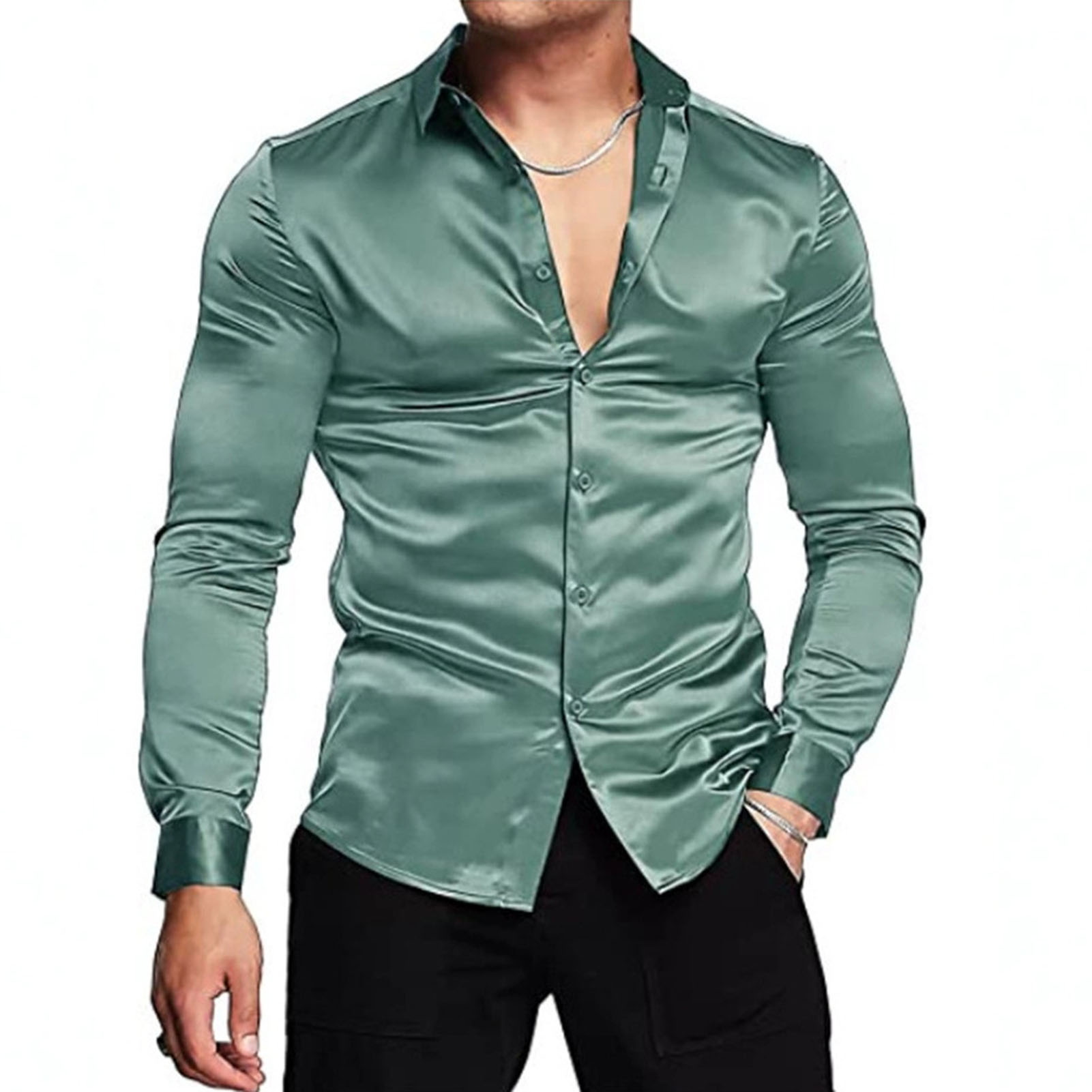 الوردي الحرير الساتان فستان فا - مراجعة Mens Satin Silk Dress Shirt وسعره
