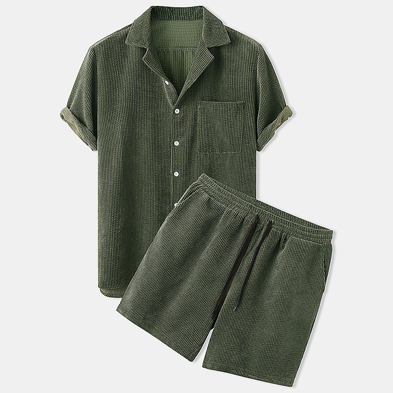 2025 جديد الرجال الصيف سروال ق - مراجعة Corduroy Button Up Shirt Men وسعره