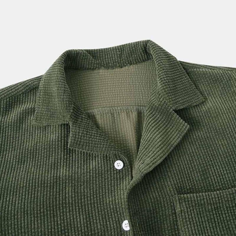2025 جديد الرجال الصيف سروال ق - مراجعة Corduroy Button Up Shirt Men وسعره