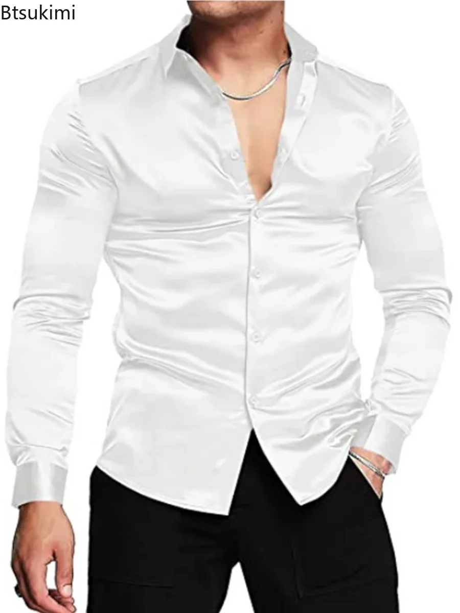 جديد 2026 الرجال الفاخرة لامعة - مراجعة Mens Satin Silk Dress Shirt وسعره