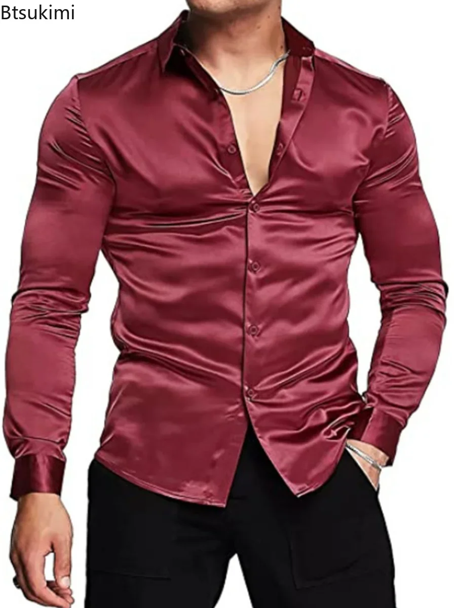 جديد 2026 الرجال الفاخرة لامعة - مراجعة Mens Satin Silk Dress Shirt وسعره