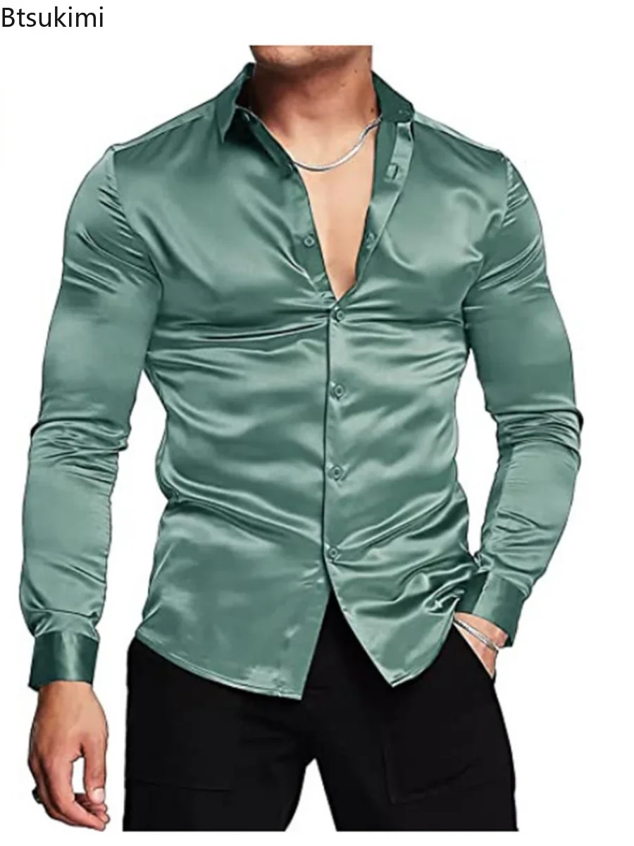 جديد 2026 الرجال الفاخرة لامعة - مراجعة Mens Satin Silk Dress Shirt وسعره