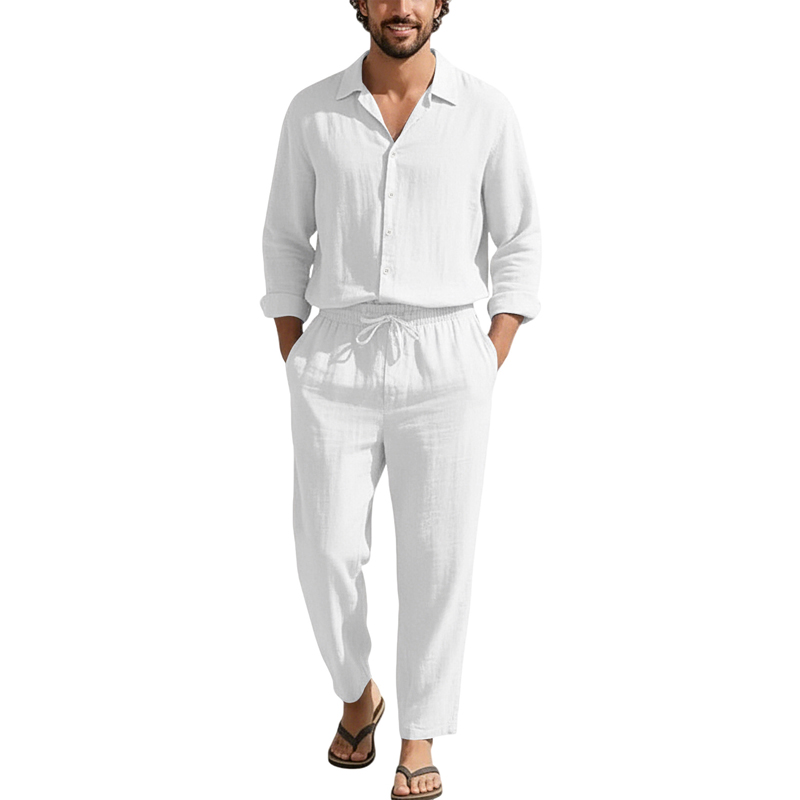 أطقم كاجوال من الكتان للربيع و - مراجعة Mens Linen Shirt Long Sleeve وسعره