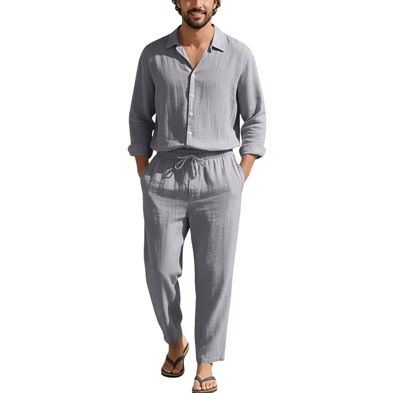 أطقم كاجوال من الكتان للربيع و - مراجعة Mens Linen Shirt Long Sleeve وسعره